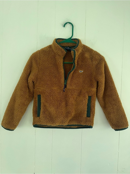 Vineyard Vines Other - Vineyard Vines Kids Tan Carmel Sherpa Plush Jacket Green Trim Whale Size 7